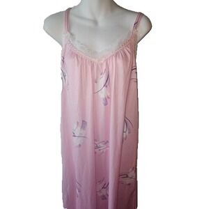 Avon Nightgown by Odyssey Petite Pink Floral Abstract Pattern Lace Trim Gown